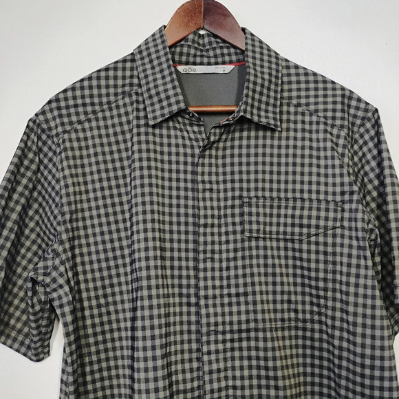 QOR Gingham Short Sleeve Button Up Performance Stretch Shirt Mens Size Medium - Picture 3 of 13